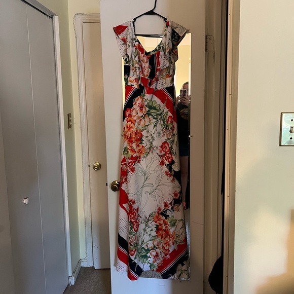 NWOT New York & Company, off the shoulder mixed print maxi dress - Picture 3 of 9